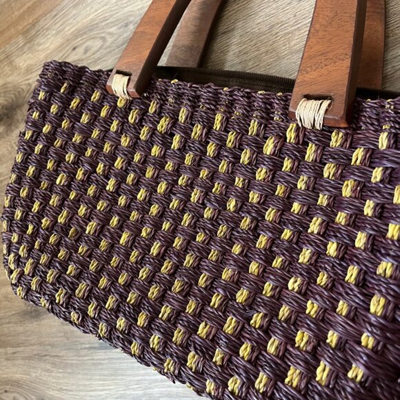 Vintage Crochet Straw Bag Acrylic Handle - Picture 2 of 3